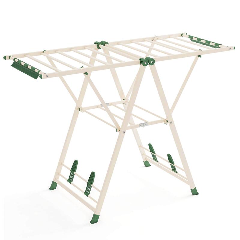 Costway Foldable Metal Laundry Drying Rack with Height Adjustable - See Details - Beige