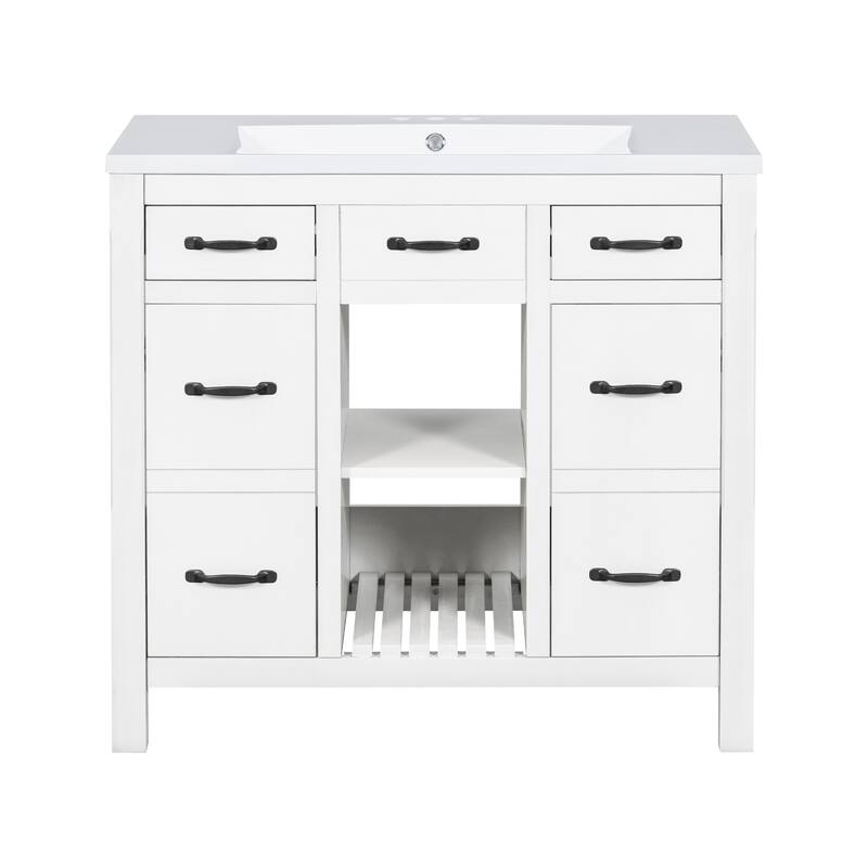 36" Solid Wood Frame Bathroom Cabinet