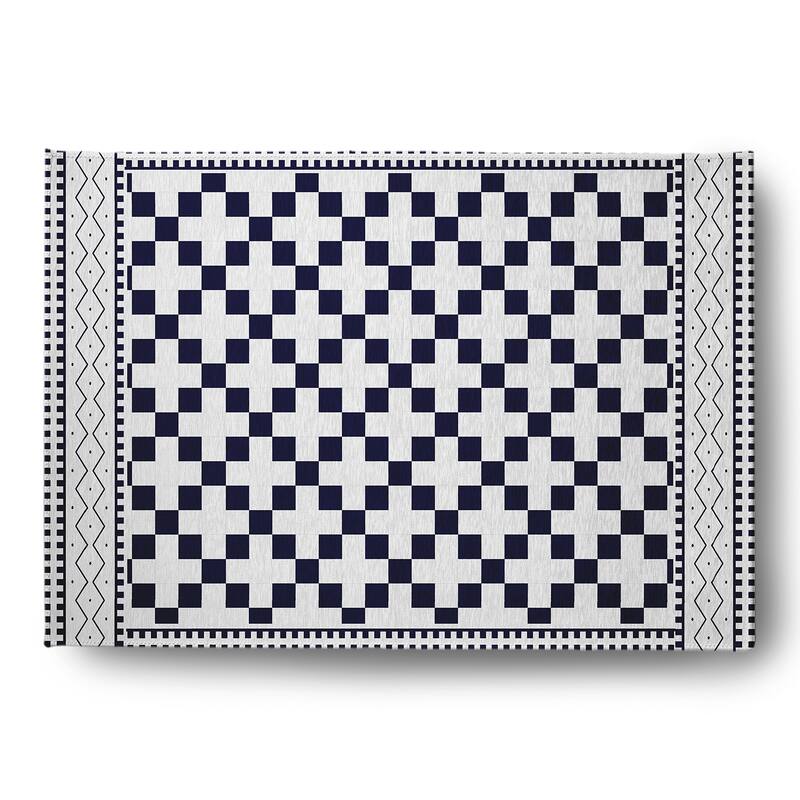 Cross and Squares Rug - Spring Navy - 4' x 6'
