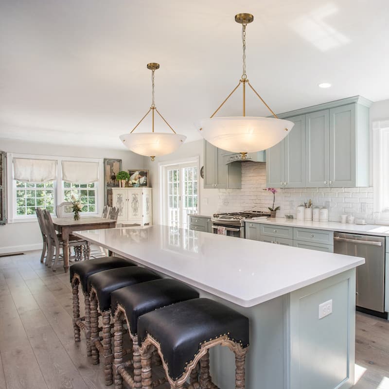 4-Light Glass Chandelier Pendant Light for Kitchen Island - Brass