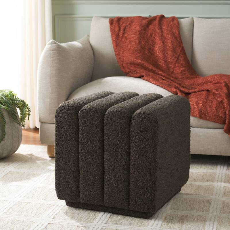 SAFAVIEH Joseph Upholstered Channel Tufted Square Ottoman, Fully Assembled - Brown