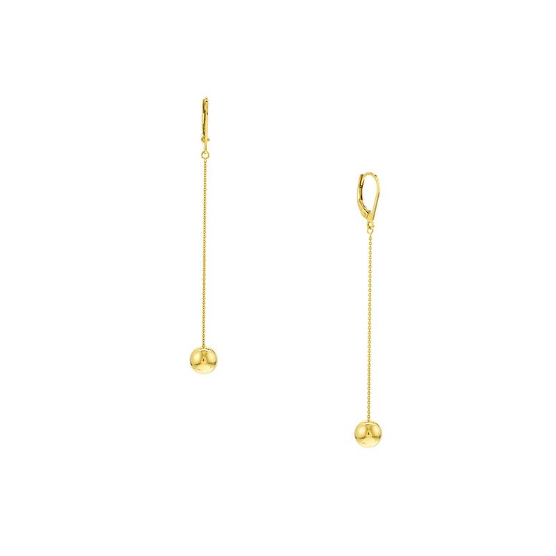 Curata 14k Yellow Gold 75x 8mm Polished Ball Dangle Lever Back Earrings