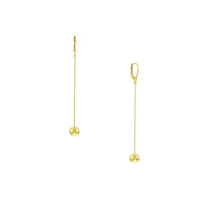 Curata 14k Yellow Gold 75x 8mm Polished Ball Dangle Lever Back Earrings