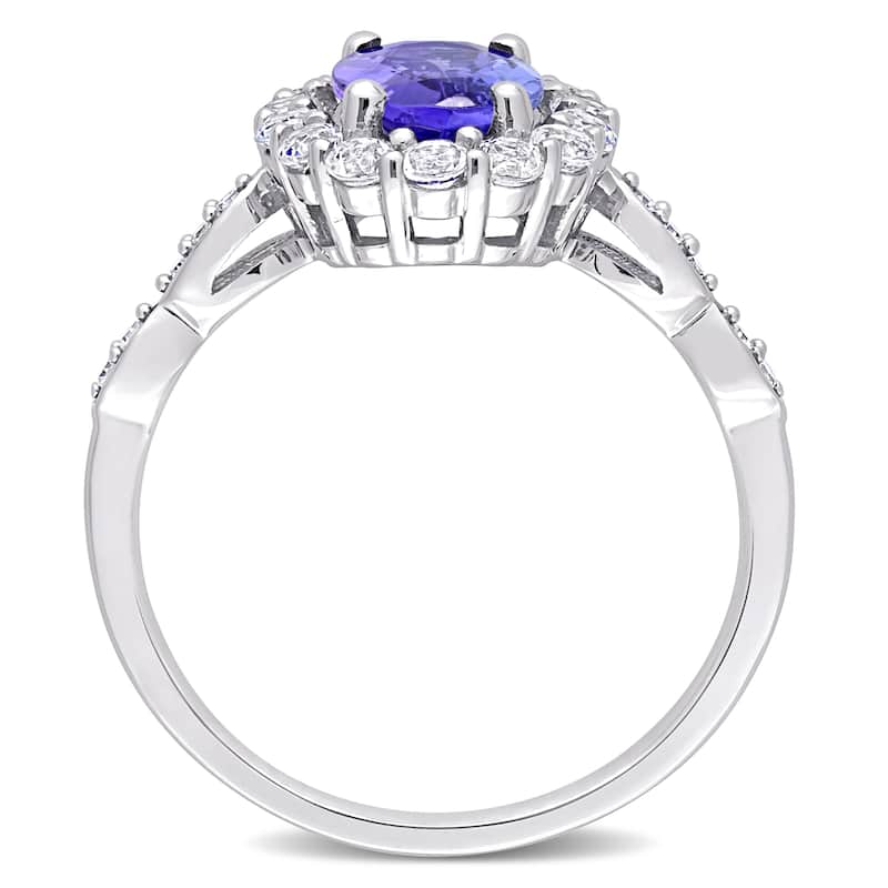 Miadora 14k White Gold Oval-cut Tanzanite, White Topaz and Diamond Accent Halo Cocktail Ring