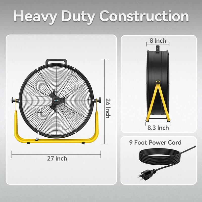 24" Industrial 3-Speed 240W Adjustable High Velocity Portable Drum Fan