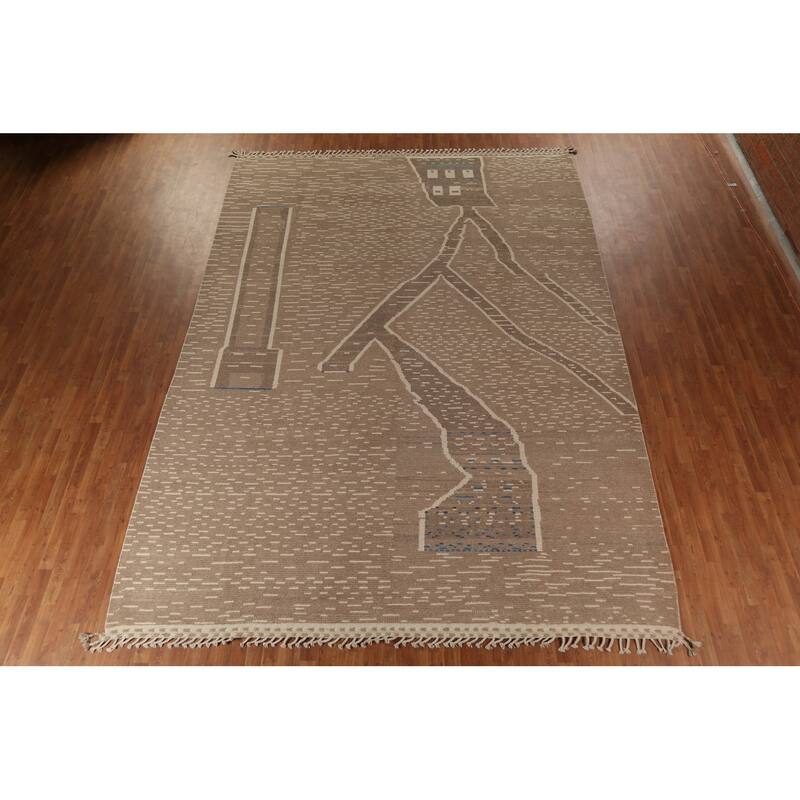 Earth Tone Moroccan Oriental Large Area Rug Handmade Brown Wool Carpet - 10'3"x 14'5"