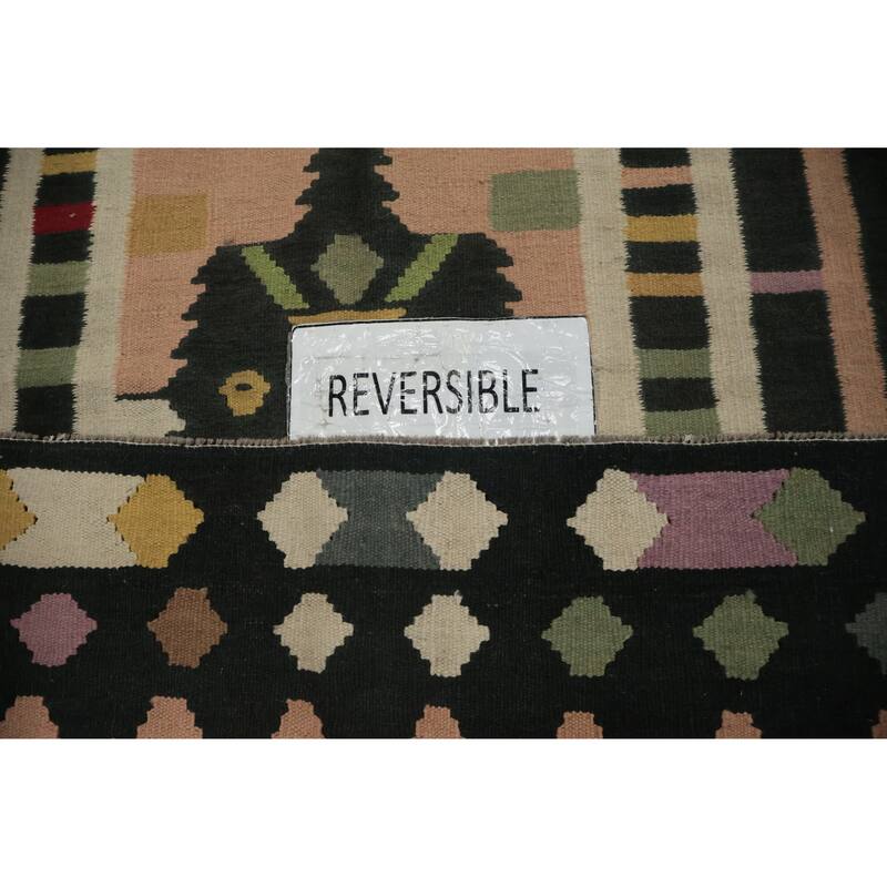 Hand Woven Oriental 100% Wool Carpet Southwestern Tribal Multi-Colored Kilim Runner Rug - 12' 1'' X 4' 3''