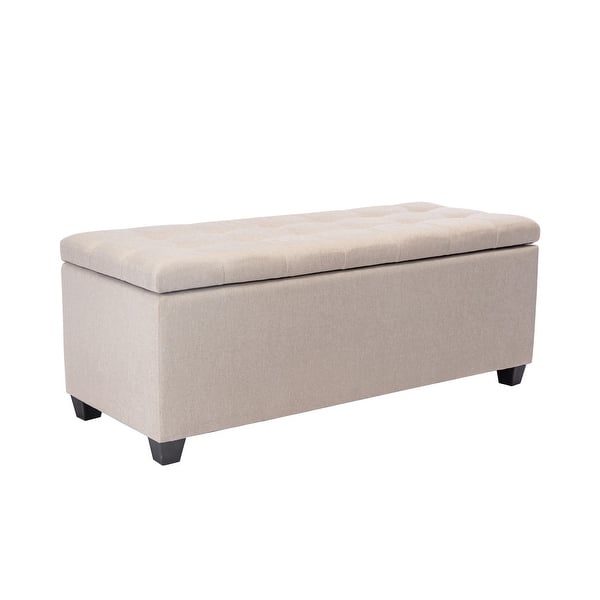 slide 2 of 8, Porthos Home Ved Storage Bench, Flip Top, Fabric Upholstery Beige