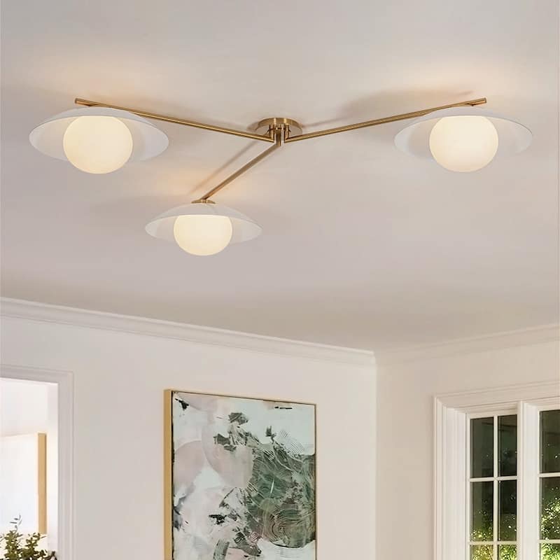 Mid-century 3-Light Frosted Glass Bud Orbit Semi-Flush Mount - 59.1 in