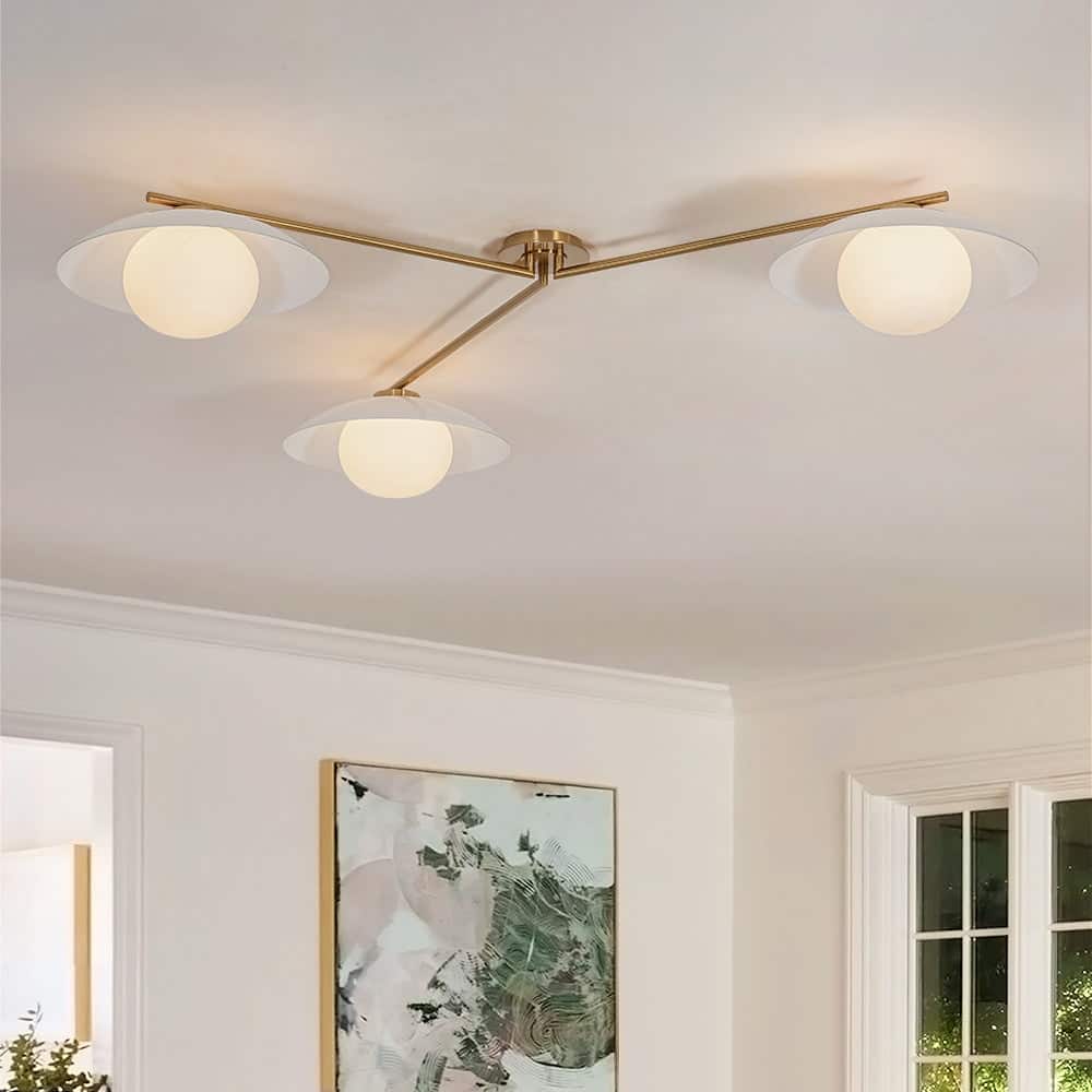 Mid-century 3-Light Frosted Glass Bud Orbit Semi-Flush Mount - 59.1 in
