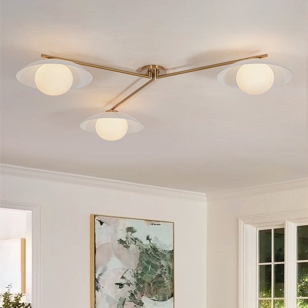 Mid-century 3-Light Semi-Flush Mount Frosted Glass Orbit Ceiling Light Living Bedroom - 59.1 in