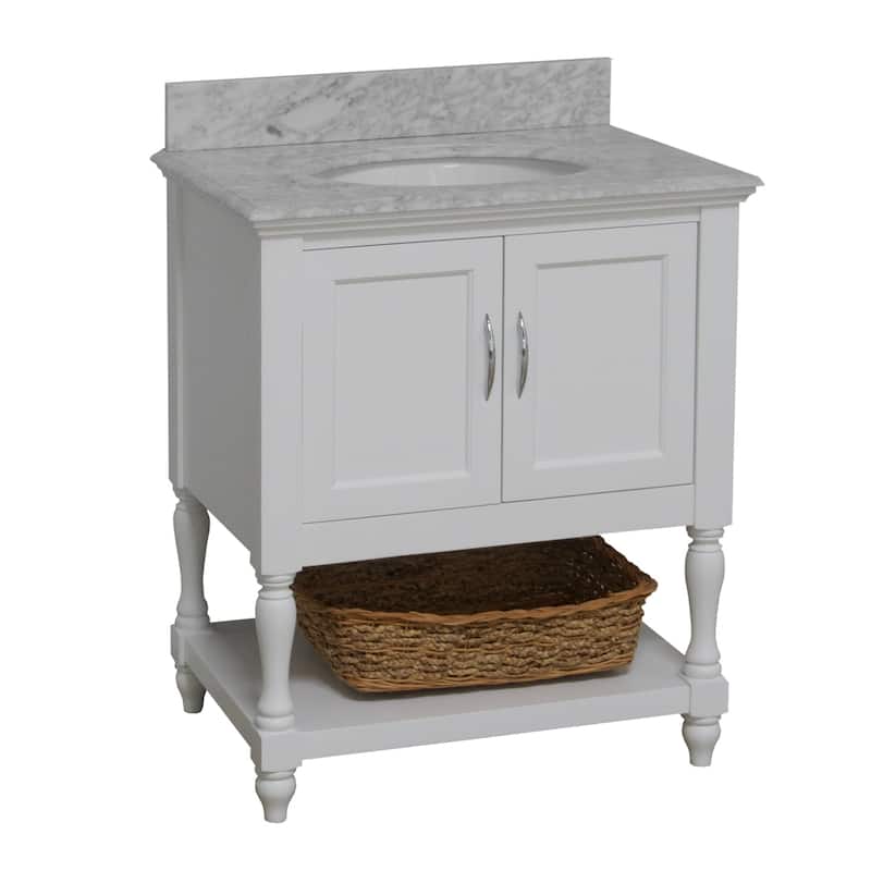 KitchenBathCollection Beverly 30" BathroomVanity w/ Carrara Marble Top