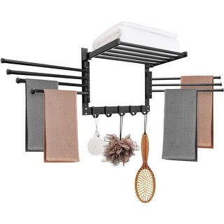 Wall-mounted clothes drying rack with swivel towel arm and hooks - 15.7 ...