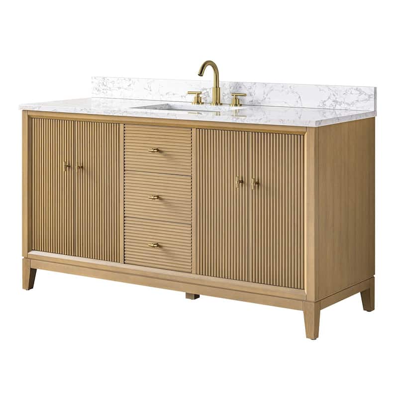 Vanity Art 60" Freestanding Bathroom Vanity with Engineered Marble Top and Sink