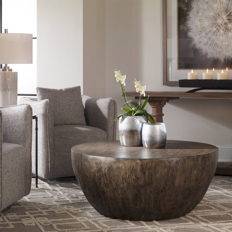 Uttermost Lark Aged Walnut Wood Round Coffee Table