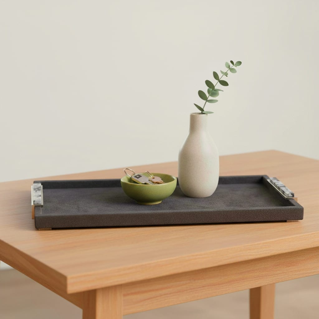 Wood Metal Modern Serving Tray with Handles Home Decor - Gray, 22" - 22.0"