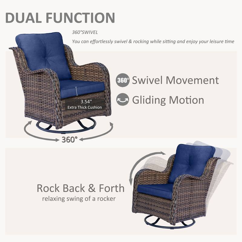 Wicker Outdoor Patio Conversation Seating Sets with Swivel Rocker Chairs
