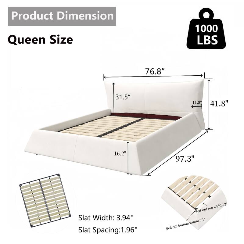GDFStudio - Queen Size Velvet Upholstered Platform Bed with Special Shaped Headboard
