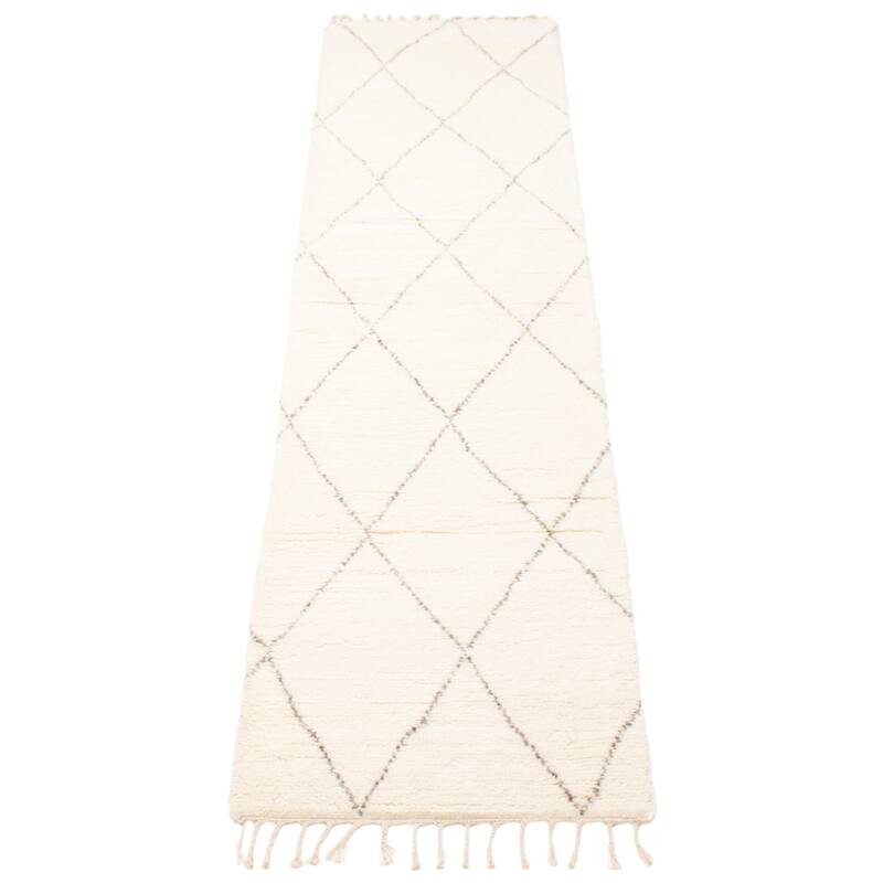 ECARPETGALLERY Hand-knotted Tangier Cream Wool Rug - 2'6 x 11'8