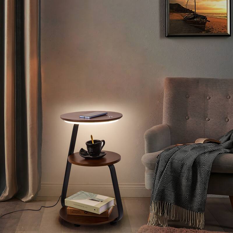 Modern Nightstand with Wireless Charger and LED Lights
