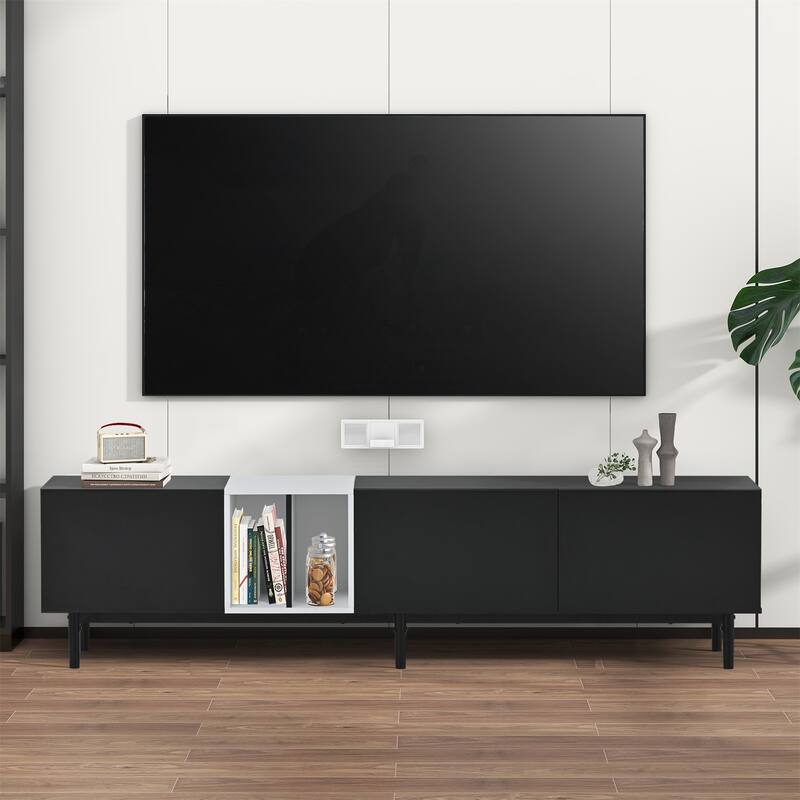 Modern TV Stand for 80" TV with 3 Doors with Large Storage Cabinet