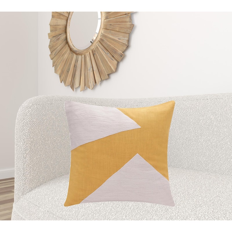 HomeRoots 24" X 24" Yellow And Ivory 100% Cotton Abstract Zippered Pillow