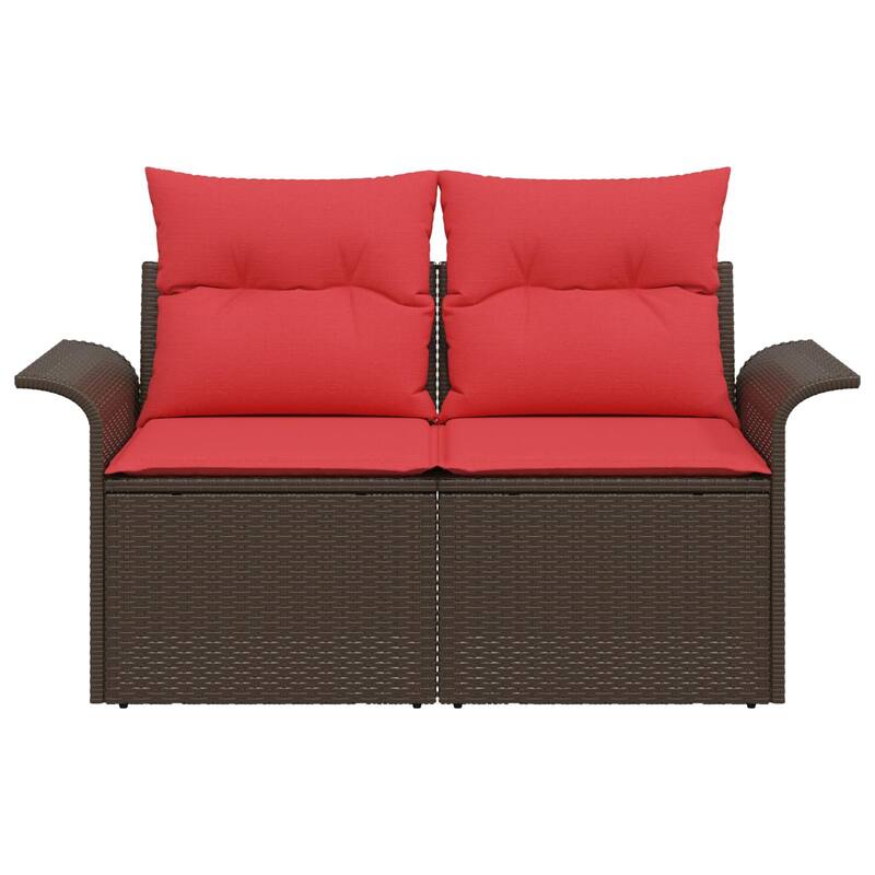 vidaXL 2-Seater Garden Sofa with Cushions Black/Brown/Grey Poly Rattan