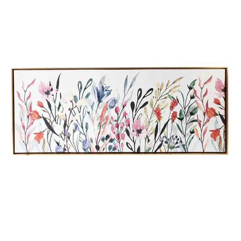 "Colorful Wildflowers" Watercolor Print on Gold Floating Framed Canvas Wall Art