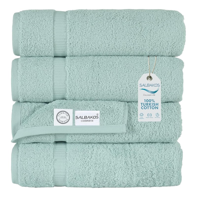 Salbakos Cotton Bath Towels Turkish Cotton Soft Absorbent Set of 4 - 27x54 - Seafoam Green