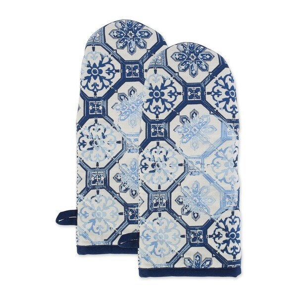 Set of 2 Blue with Lisbon Print Cotton Oven Mitt 13". Opens flyout.