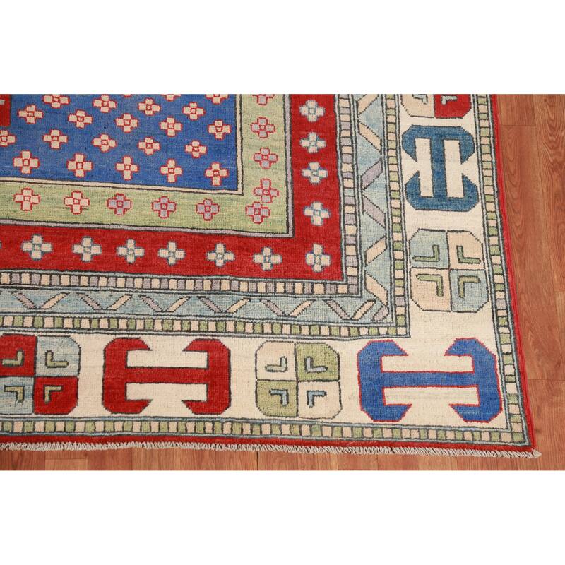 Hand Knotted Oriental 100% Wool Carpet Traditional Geometric Multi-Colored Kazak Area Rug - 11' 4'' X 8' 5''