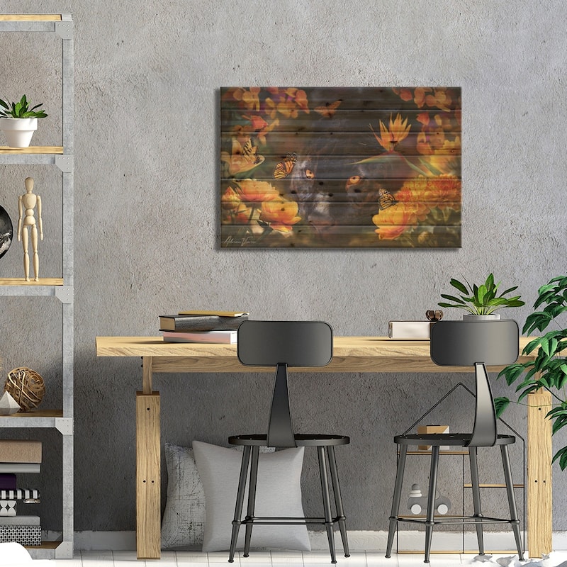 Panther In Flowers Print On Wood by Adrian Vieriu - Multi-Color
