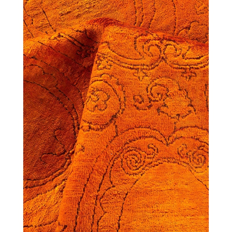 Overton Handknotted Wool Vintage Inspired Contemporary Overdyed Orange Area Rug - 19' 7" x 11' 10"