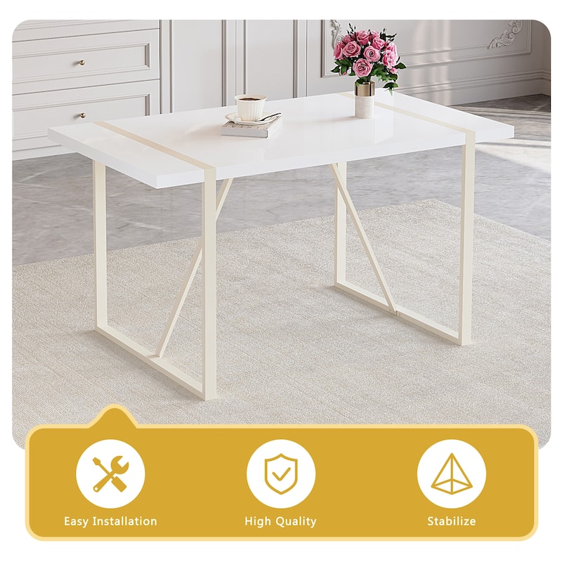 Dining Table Set for 6, 7 Piece Home Rectangular Dining Table Set with 6 Faux Leather Chairs, Cream Dining Table and Chair Set