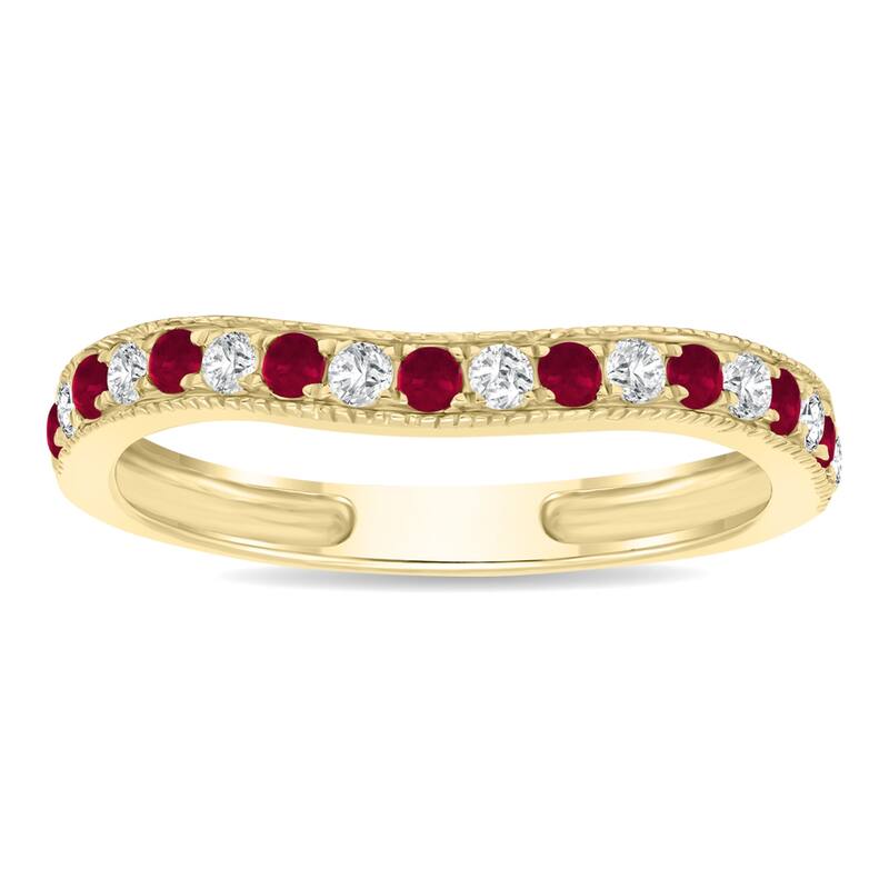 Ruby and Diamond Channel Set Wedding Band in 10K Yellow Gold