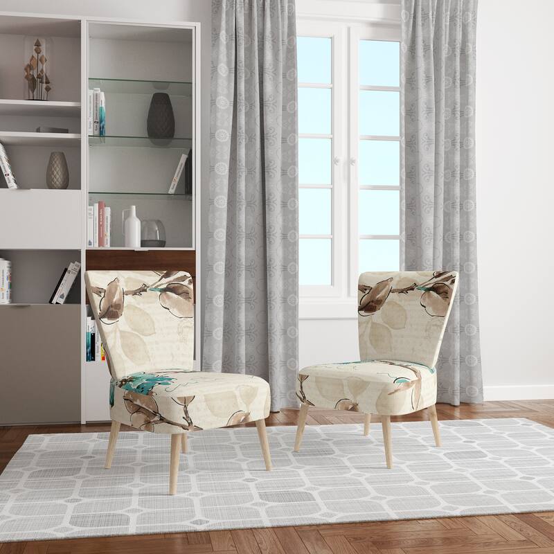 Designart "Beige Bird Wings" Upholstered Cottage Accent Chair - Arm Chair