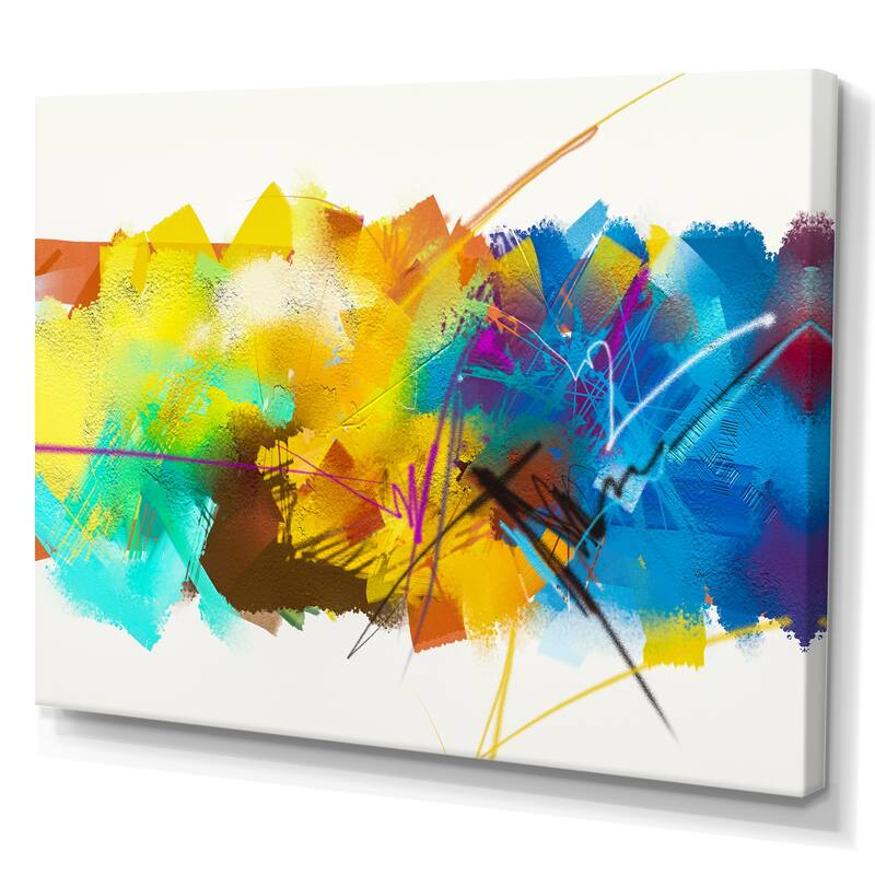Designart "Yellow And Blue Paint Storm Impression" Modern Canvas