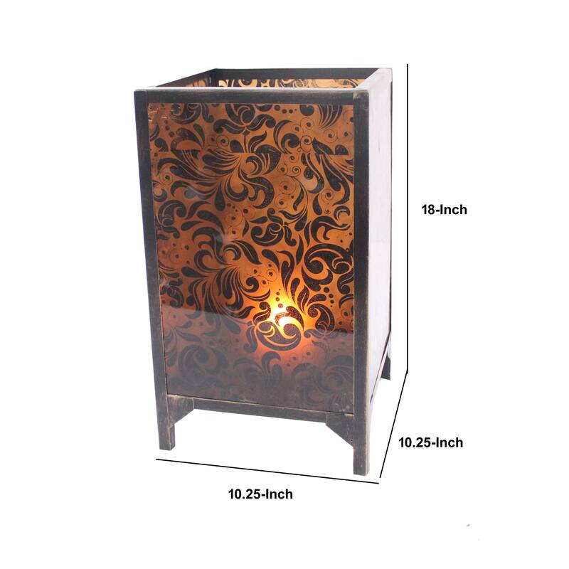 Cuboidal Metal and Glass Filigree Candleholder, Black and Clear