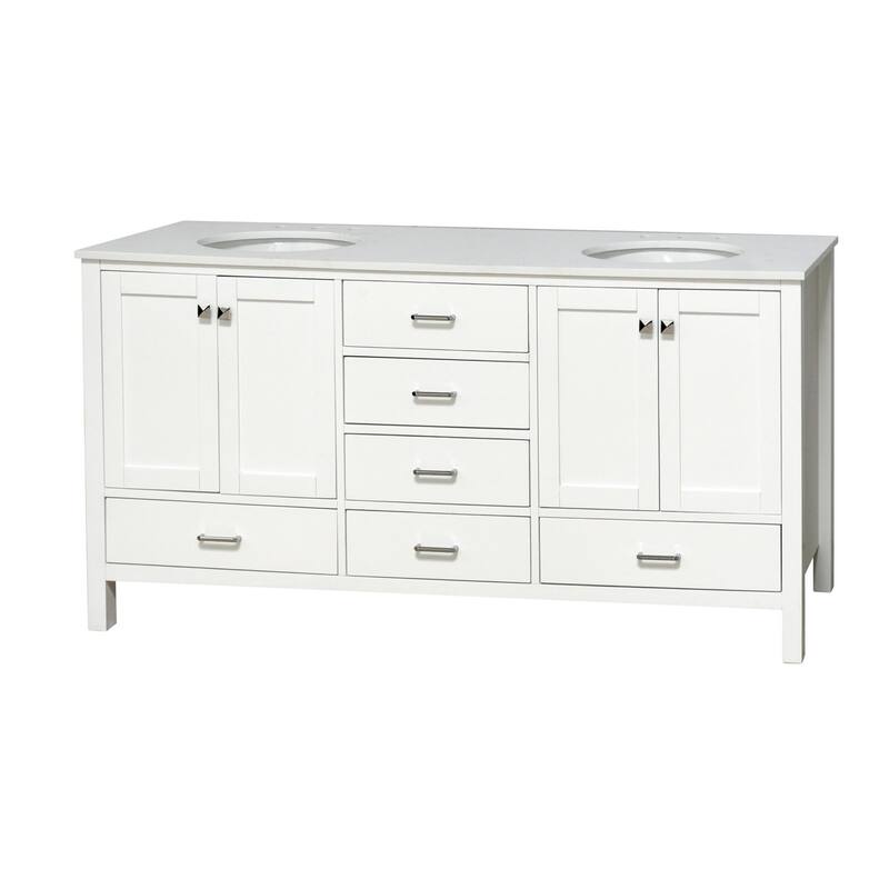 KitchenBathCollection Horizon 72" Double Bathroom Vanity with Engineered White Top