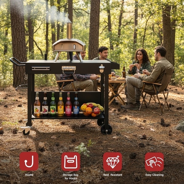 Portable 4-Wheel Collapsible BBQ Prep Table Black Outdoor Grill