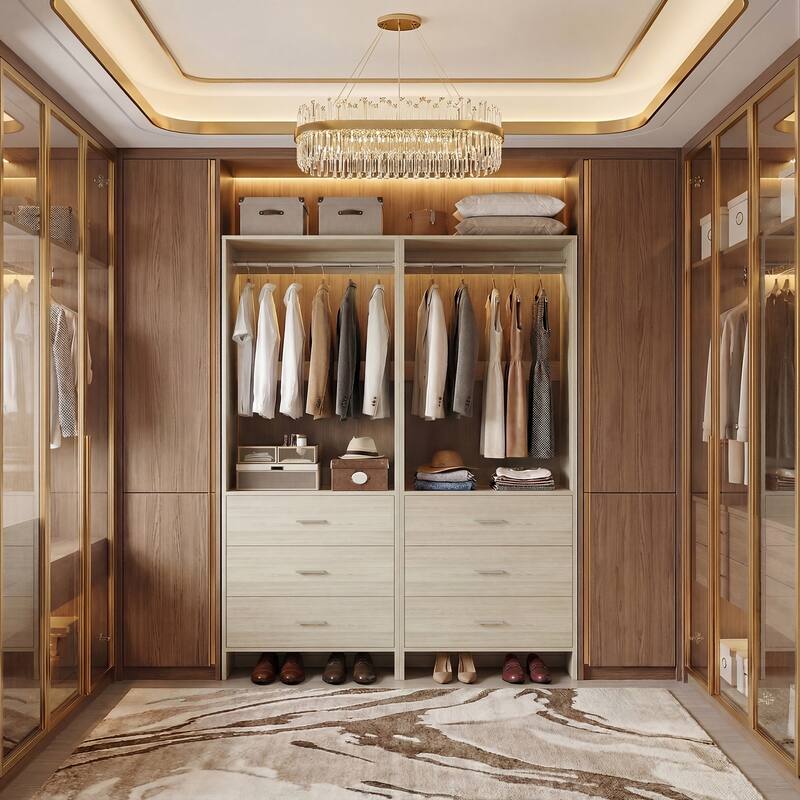 Set of 2/4 Closet Organizer System with Wood Drawers - 48-In - White Oak