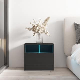 Meble Furniture Disparo LED Nightstand - 19.7"W x 17.4"H High Gloss