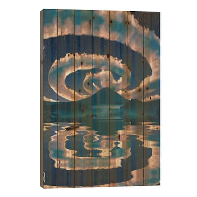 Magic Spiral Clouds Water Reflection Print On Wood by GEN Z - Multi-Color