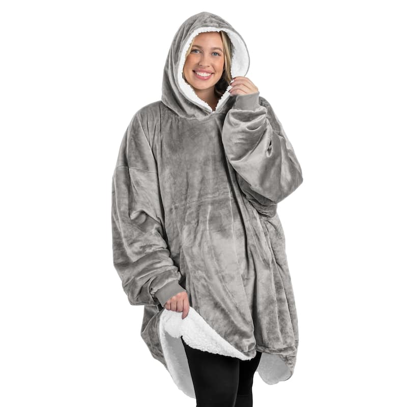 Bare Homey B-Cozy Oversized Sherpa Wearable Blanket - Adult - Light Grey