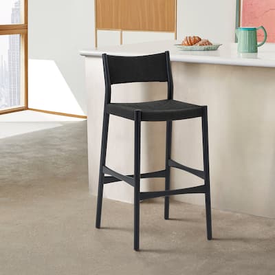 Erie Solid Wood and Woven Paper Cord Bar or Counter Height Chair Bar Stool