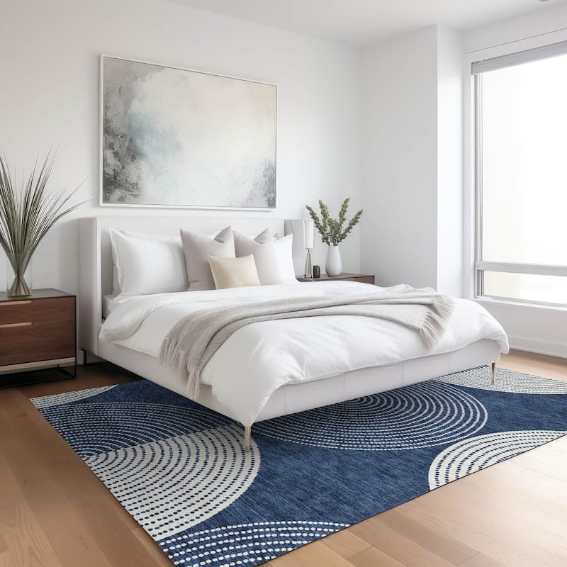 Machine Washable Indoor/ Outdoor Geo Circles Chantille Rug