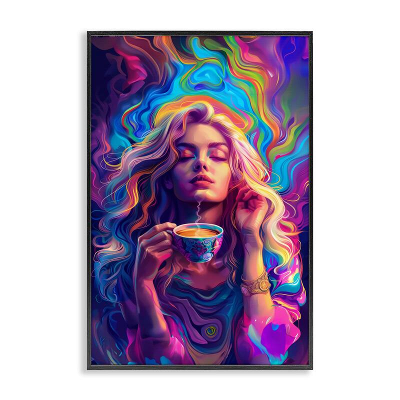 Stupell Spiritual Woman Sipping Tea Framed Giclee Art Design By Spirit of the Rainbow - 12 x 18 - Black