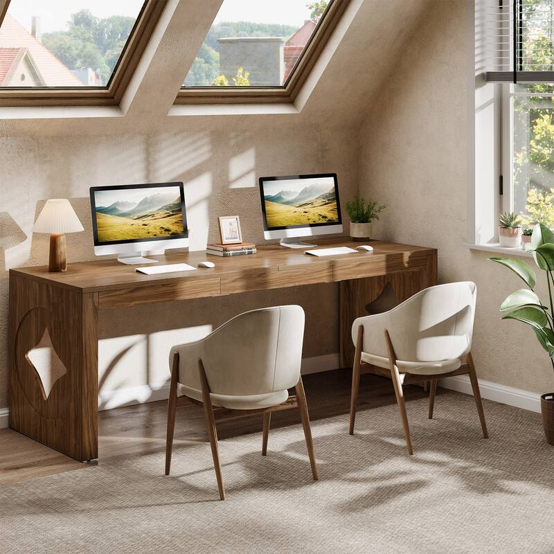 Extra Long 2 Person Computer Desk with Diamond-Cut Base