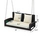 preview thumbnail 13 of 46, 2-Person Wicker Hanging Porch Swing with Chains,Cushion,Pillow, Rattan Swing Bench