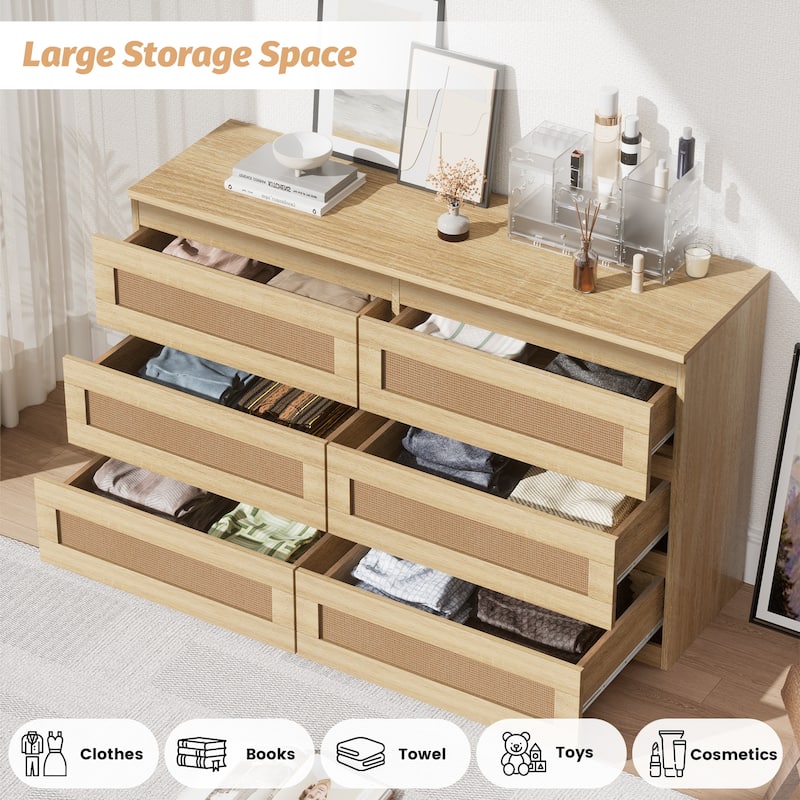 6 Drawer Dresser Wide Chest of Drawers for Bedroom
